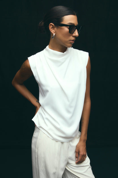 Allegra Gathered-Neck Sleeveless Blouse