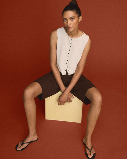Elith Cotton-Linen Button Knit Vest