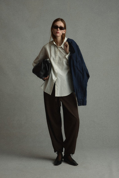 Phoebe Side-Button Tulip-Hem Shirt
