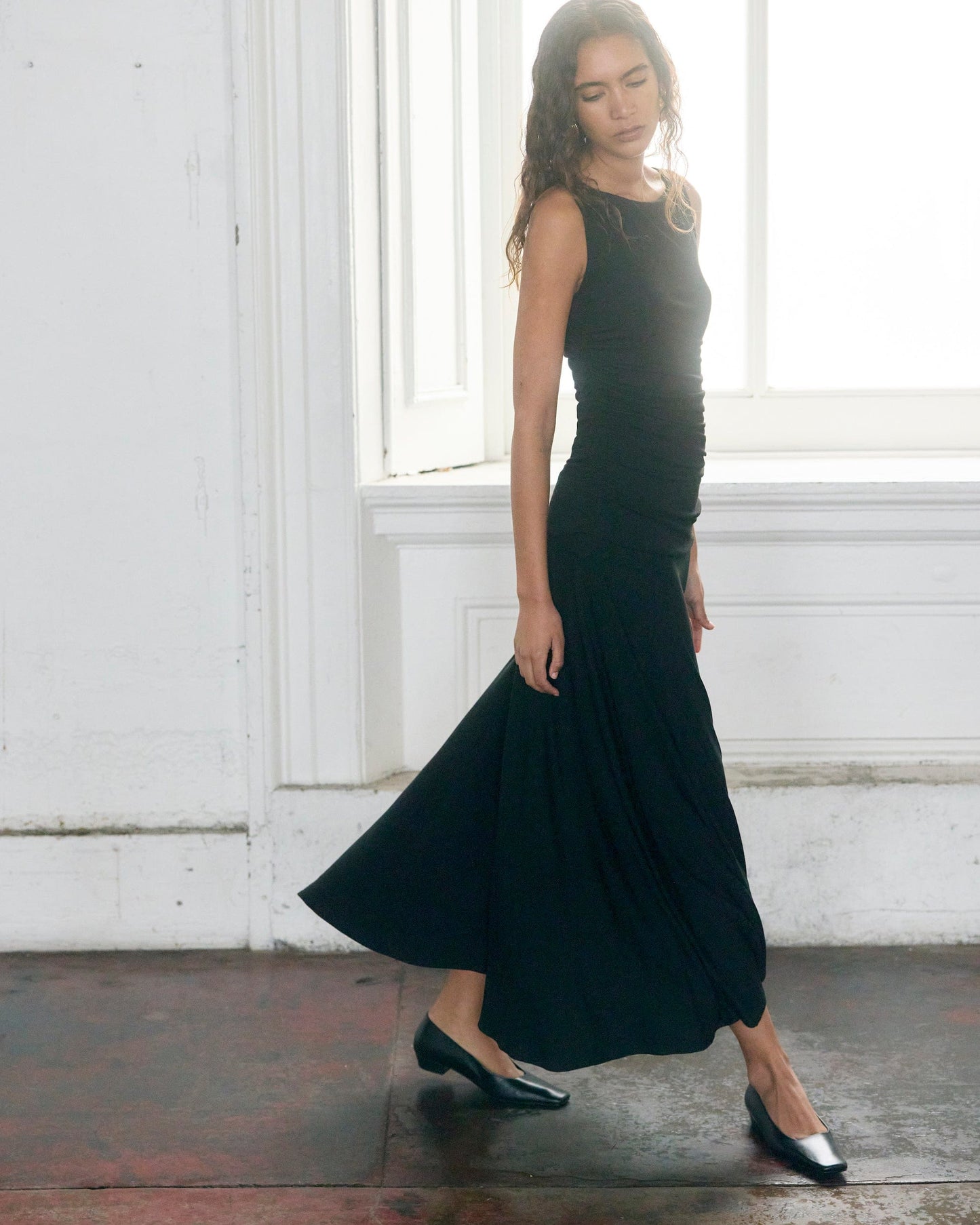 Tamsin Ruched Drop-Waist Maxi Dress