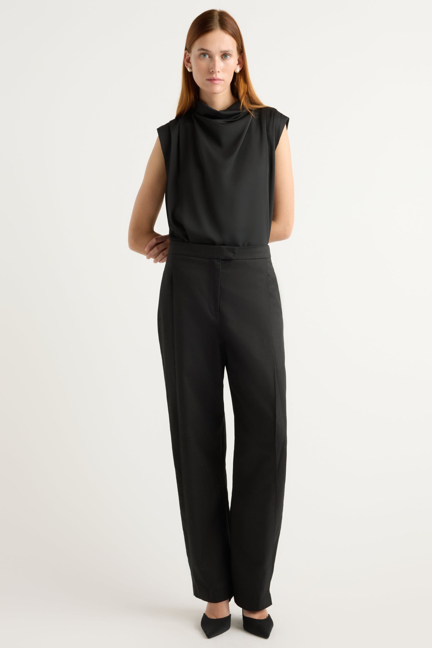 Allegra Gathered-Neck Sleeveless Blouse