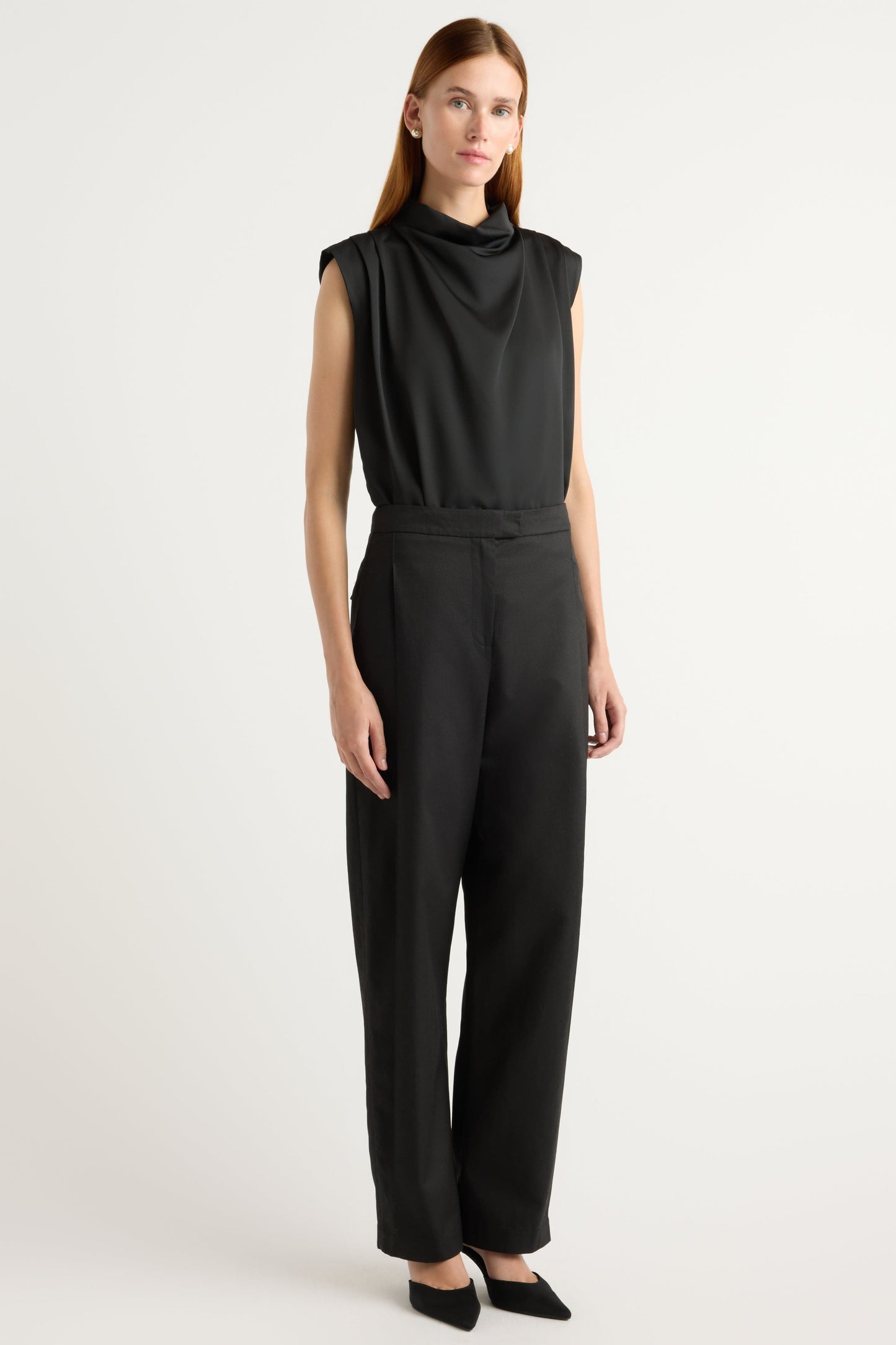 Allegra Gathered-Neck Sleeveless Blouse