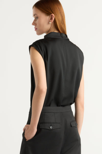Allegra Gathered-Neck Sleeveless Blouse