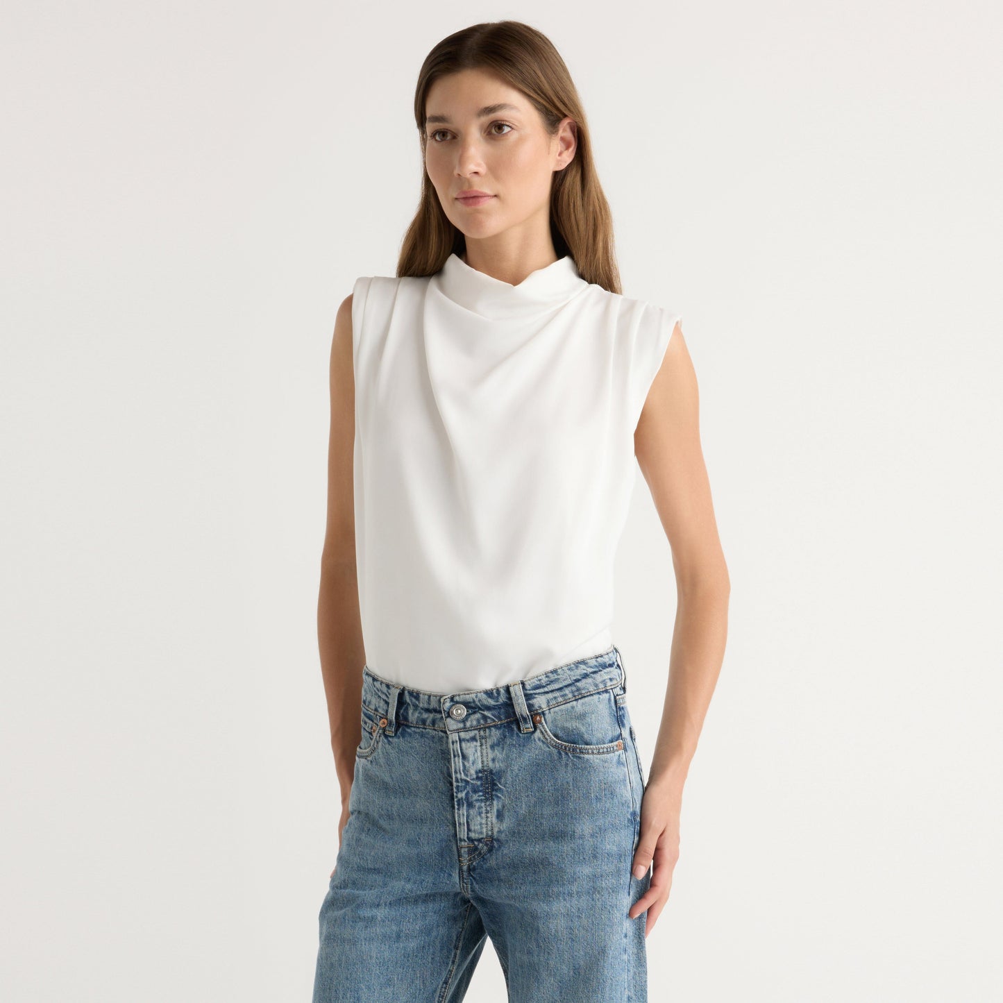 Allegra Gathered-Neck Sleeveless Blouse