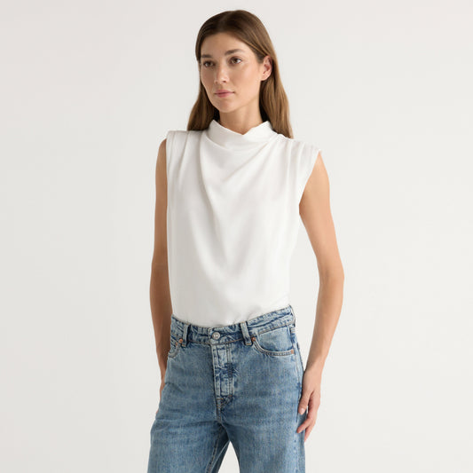Allegra Gathered-Neck Sleeveless Blouse