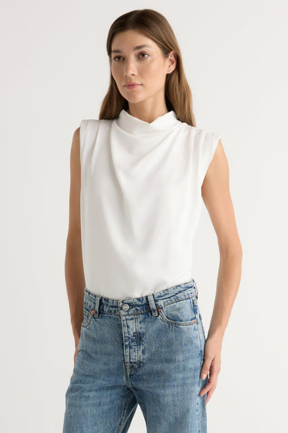Allegra Gathered-Neck Sleeveless Blouse