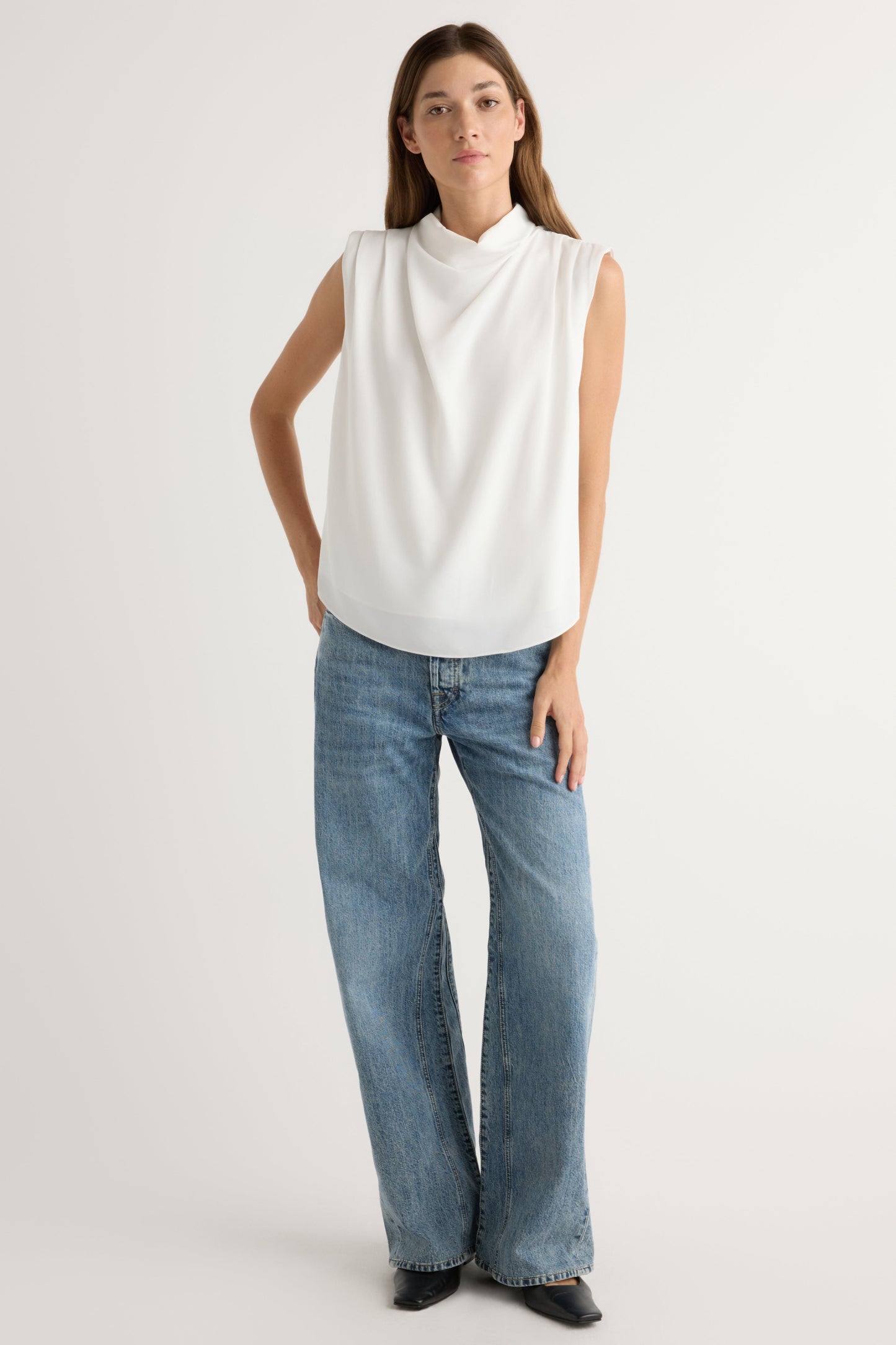 Allegra Gathered-Neck Sleeveless Blouse
