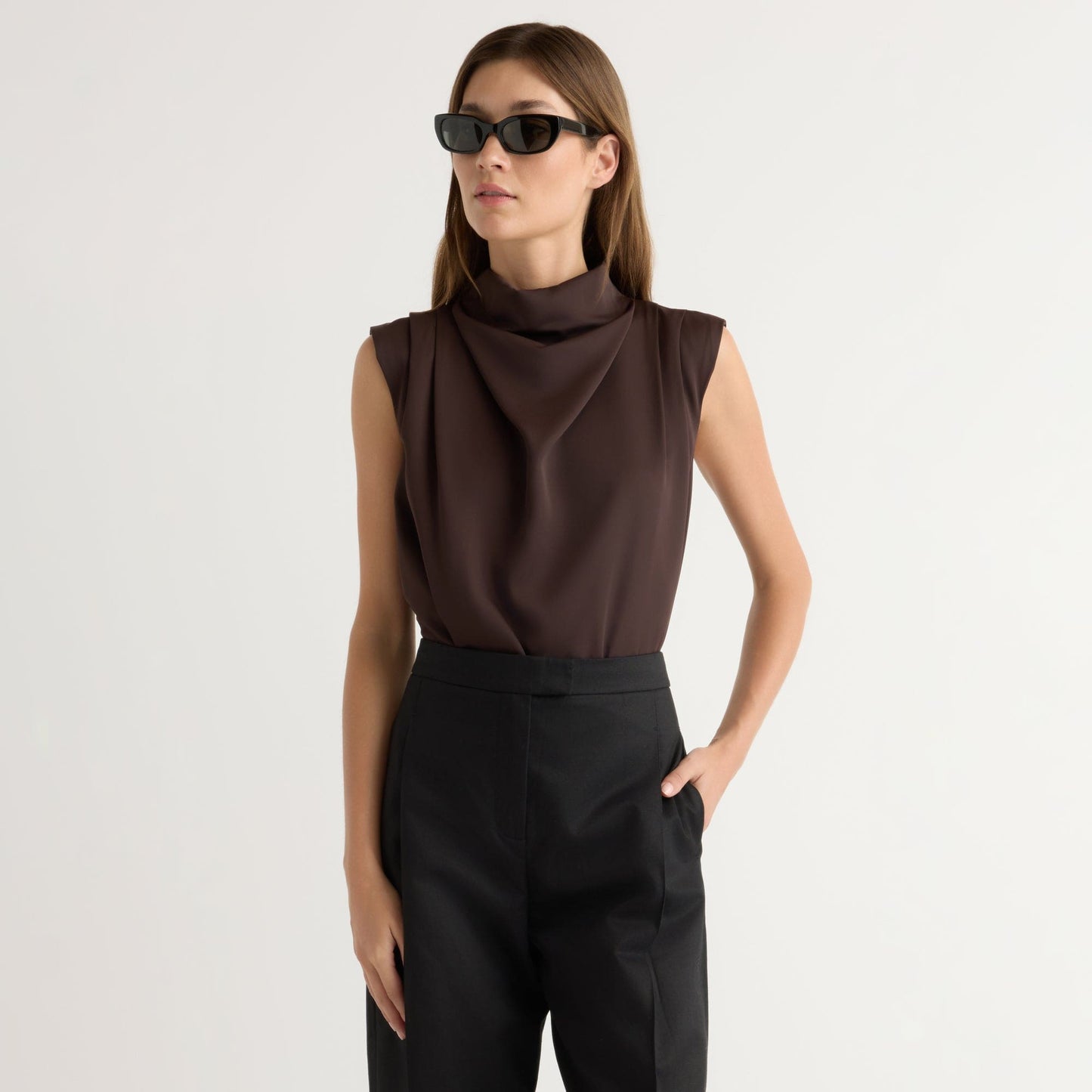 Allegra Gathered-Neck Sleeveless Blouse
