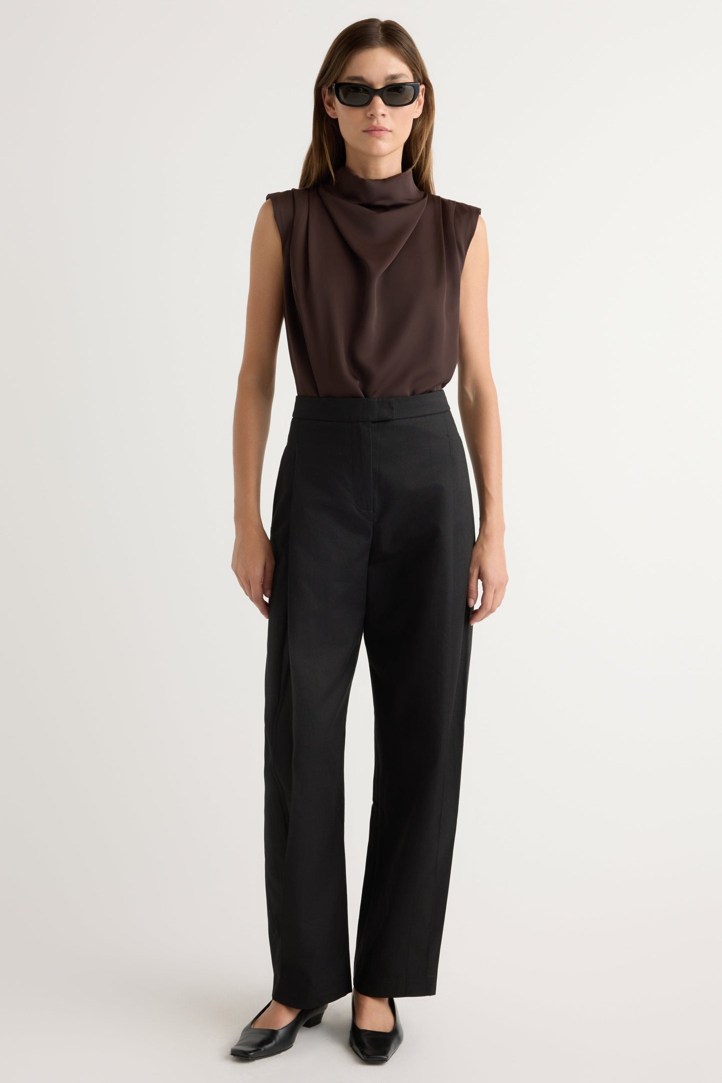 Allegra Gathered-Neck Sleeveless Blouse