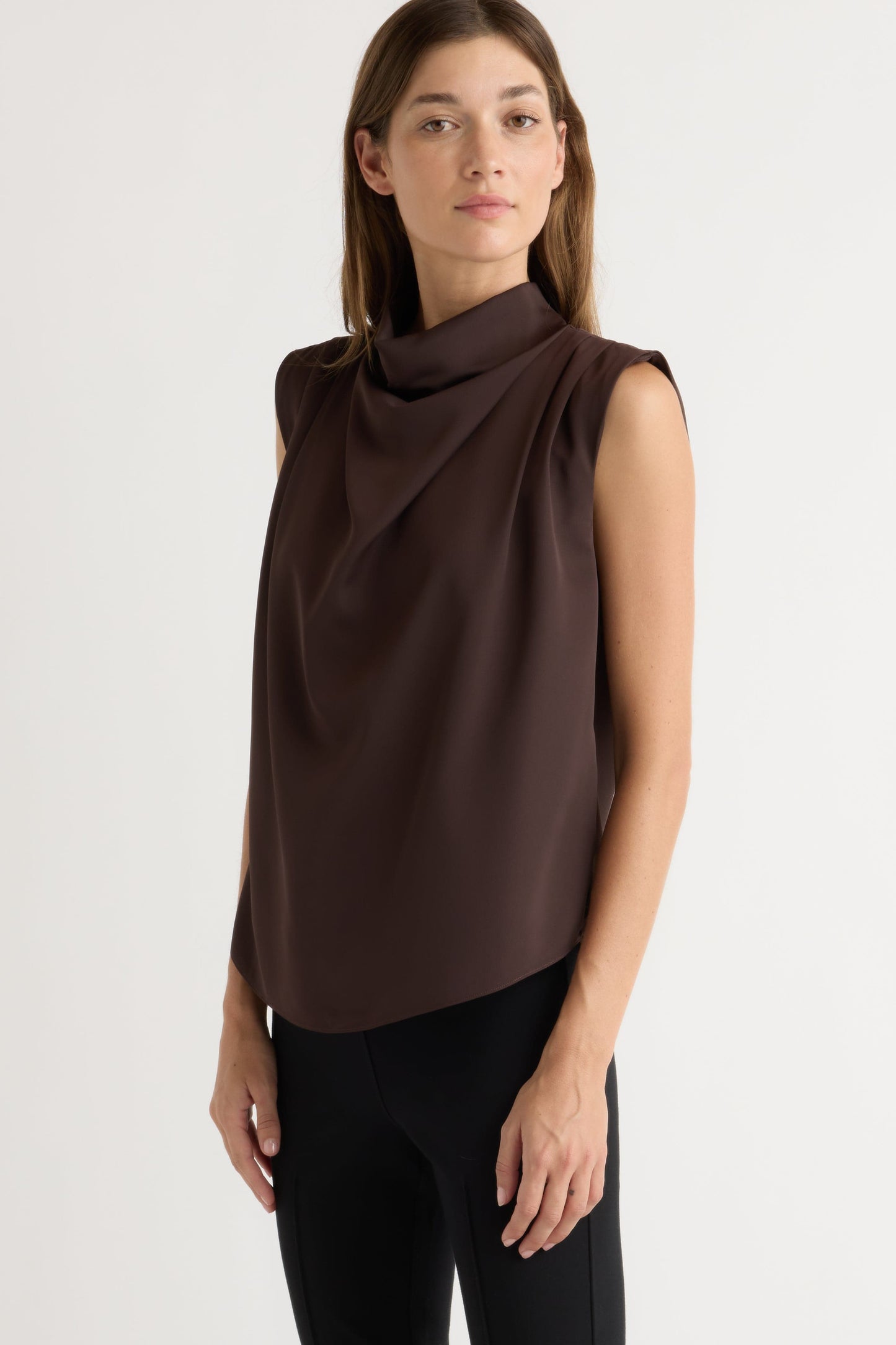 Allegra Gathered-Neck Sleeveless Blouse