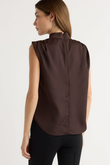 Allegra Gathered-Neck Sleeveless Blouse