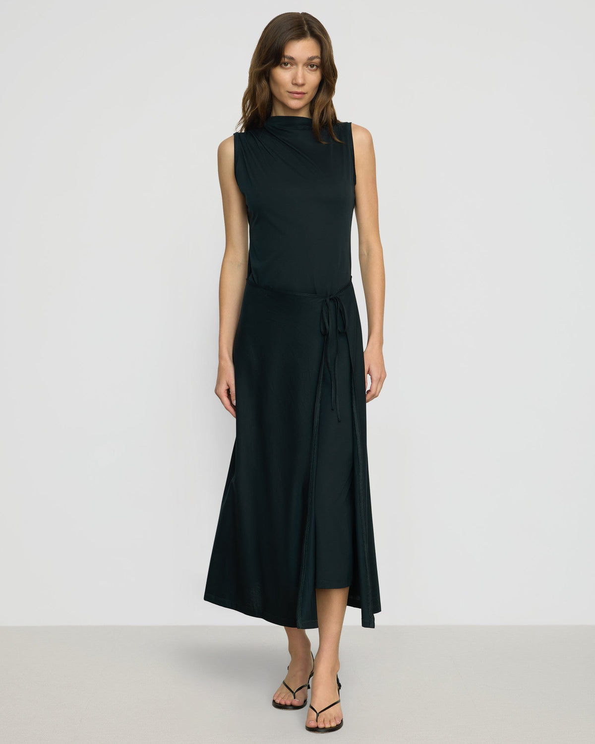 Amelia Asymmetric-Neck Wrap Dress