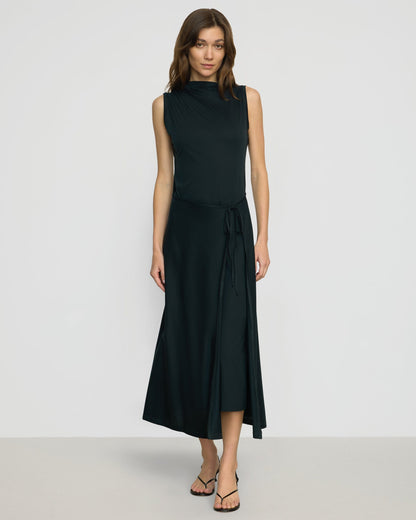 Amelia Asymmetric-Neck Wrap Dress