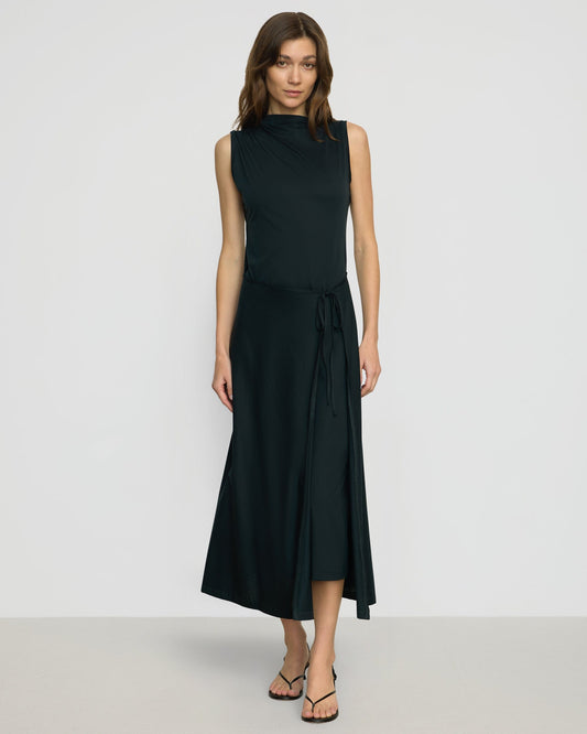 Amelia Asymmetric-Neck Wrap Dress