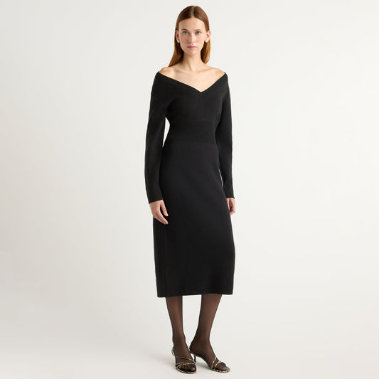 Bora Off-Shoulder V-Neck Sweater Dress