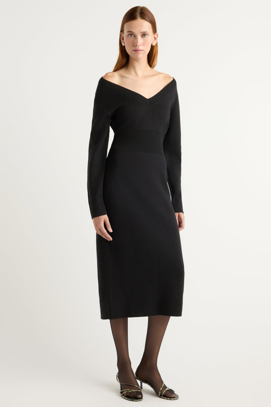 Bora Off-Shoulder V-Neck Sweater Dress