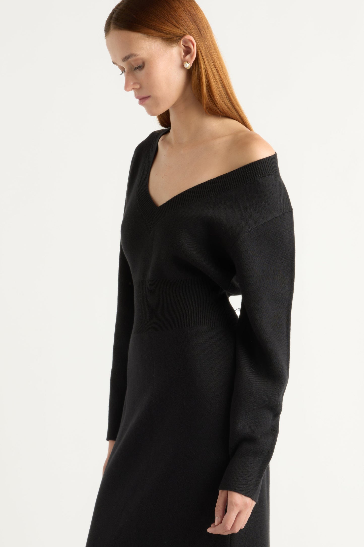 Bora Off-Shoulder V-Neck Sweater Dress