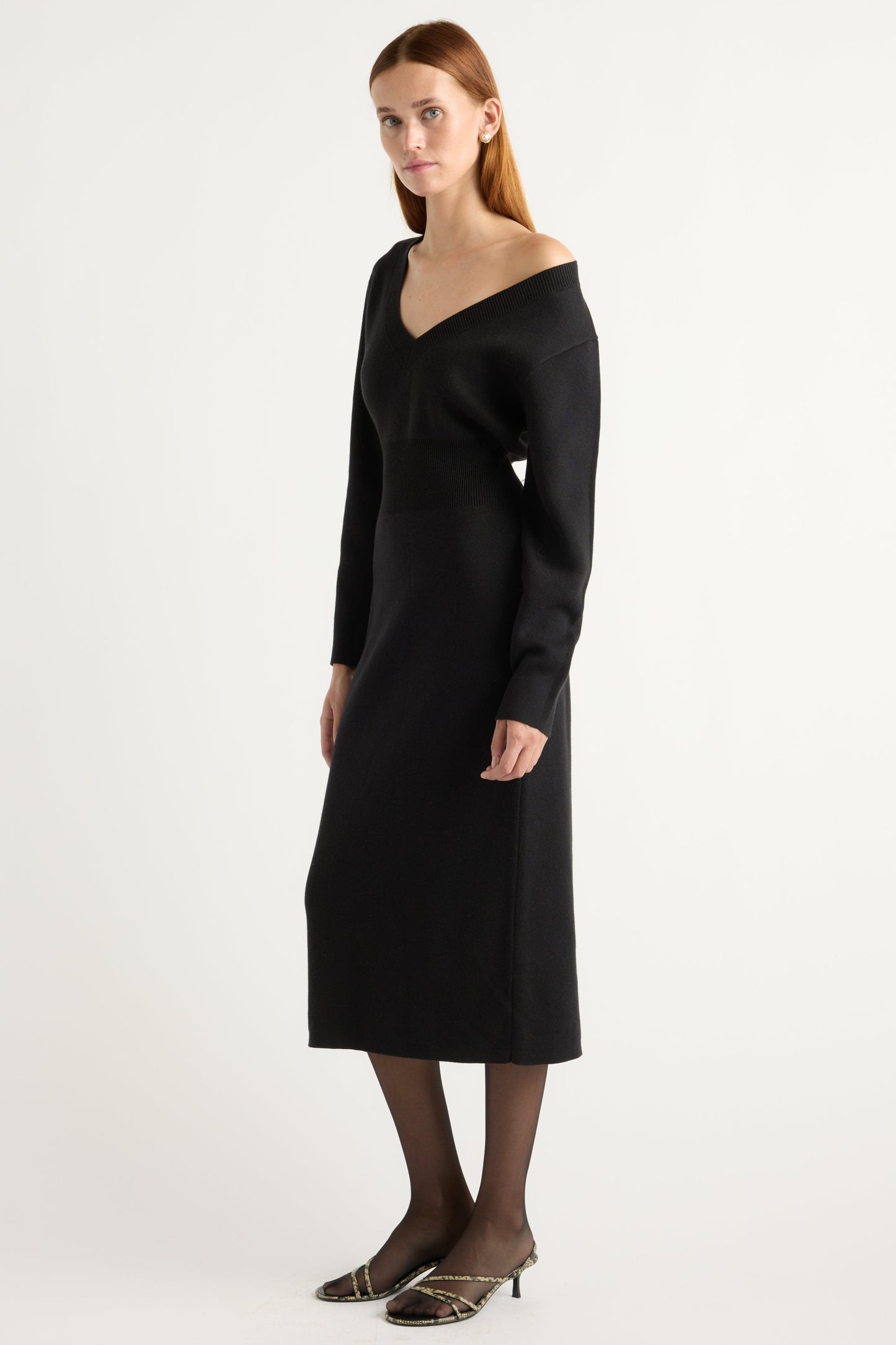 Bora Off-Shoulder V-Neck Sweater Dress
