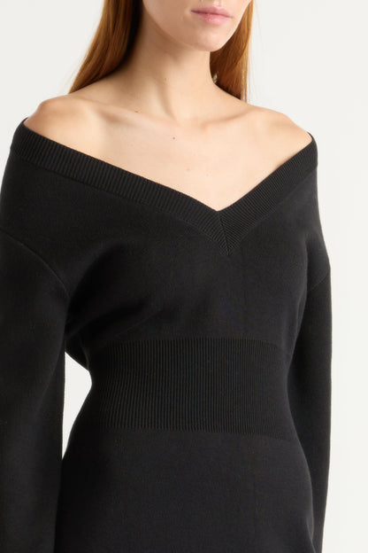 Bora Off-Shoulder V-Neck Sweater Dress