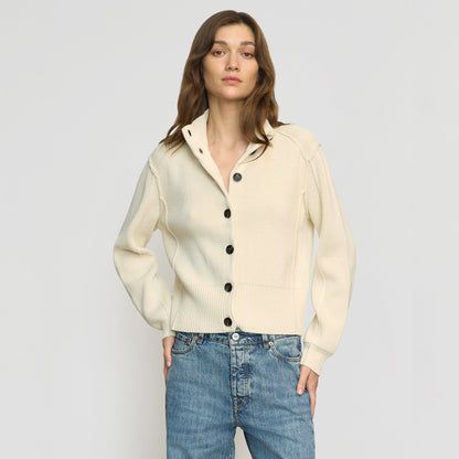 Clove Button Mock-Neck Knit Cardigan