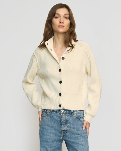 Clove Button Mock-Neck Knit Cardigan