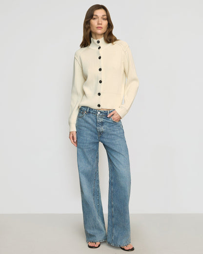 Clove Button Mock-Neck Knit Cardigan