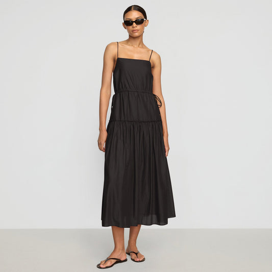 Dalia Tie-Waist Tiered Organic Cotton Dress