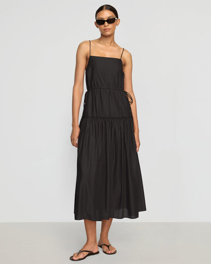 Dalia Tie-Waist Tiered Organic Cotton Dress
