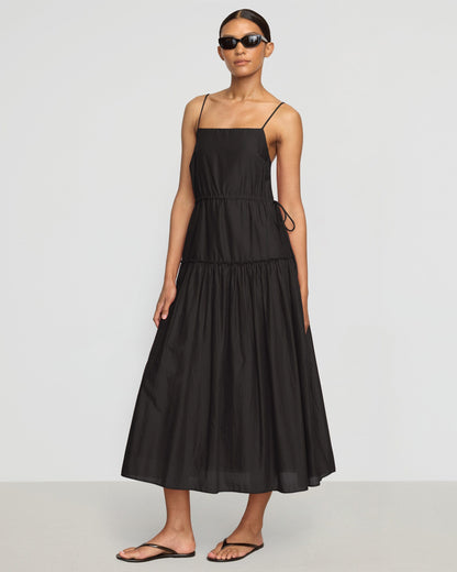 Dalia Tie-Waist Tiered Organic Cotton Dress