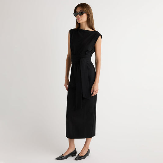 Edina Tie-Front Slit-Neck Dress