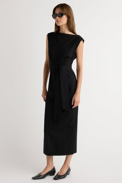 Edina Tie-Front Slit-Neck Dress