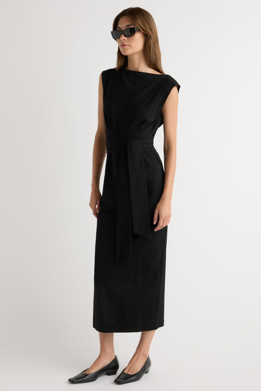 Edina Tie-Front Slit-Neck Dress