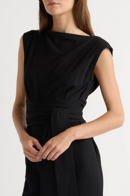 Edina Tie-Front Slit-Neck Dress