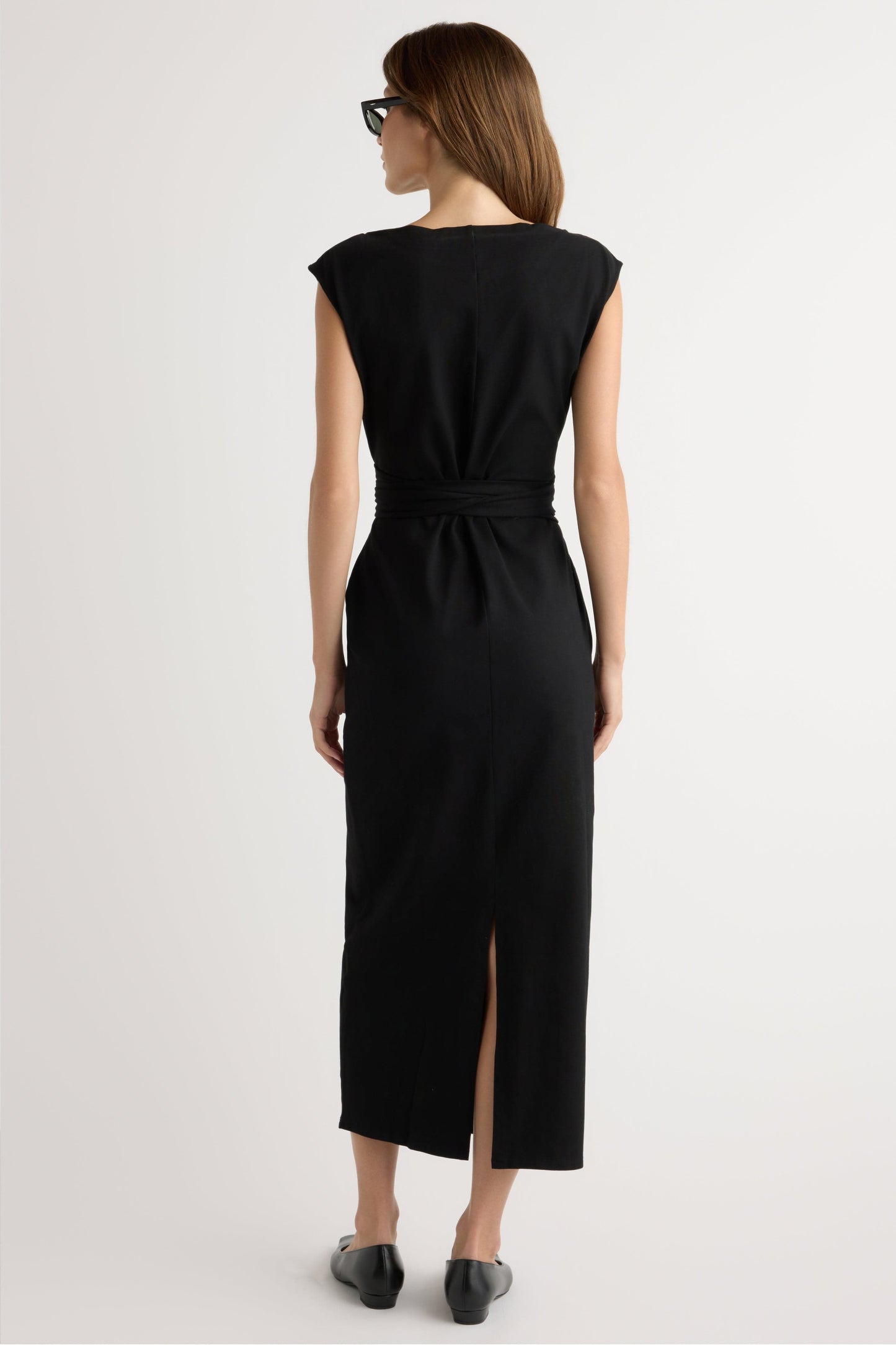 Edina Tie-Front Slit-Neck Dress