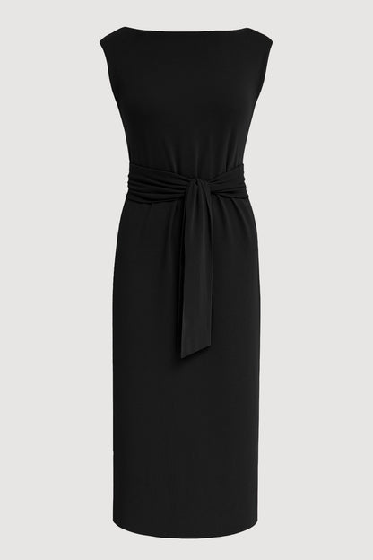 Edina Tie-Front Slit-Neck Dress