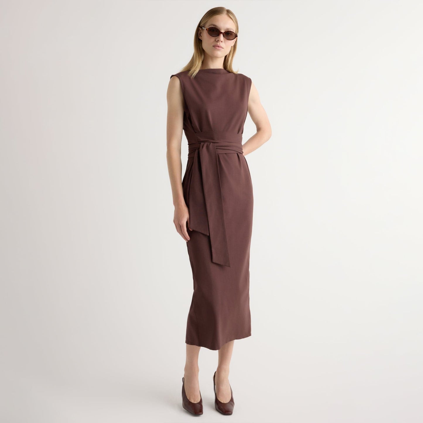 Edina Tie-Front Slit-Neck Dress