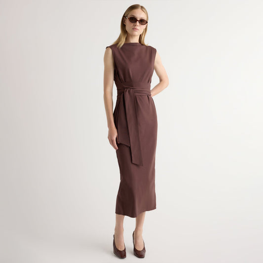 Edina Tie-Front Slit-Neck Dress
