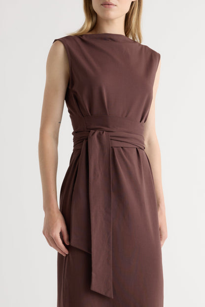 Edina Tie-Front Slit-Neck Dress