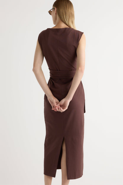 Edina Tie-Front Slit-Neck Dress