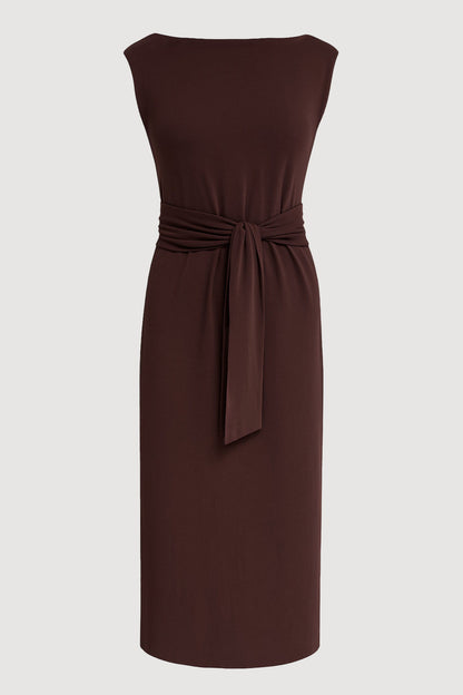 Edina Tie-Front Slit-Neck Dress