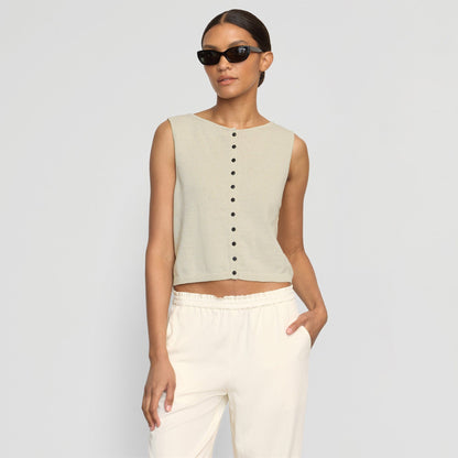 Elith Cotton-Linen Button Knit Vest