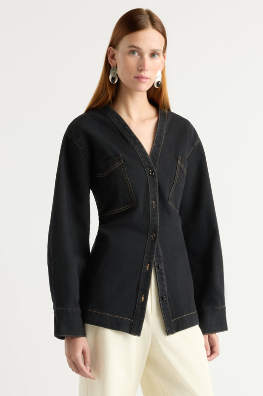 Emmett Structured-Sleeve Denim Jacket