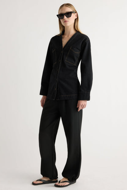 Emmett Structured-Sleeve Denim Jacket