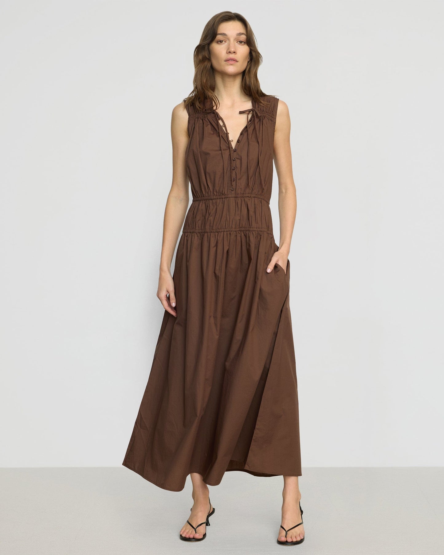 Iga Gathered Organic Cotton Maxi Dress