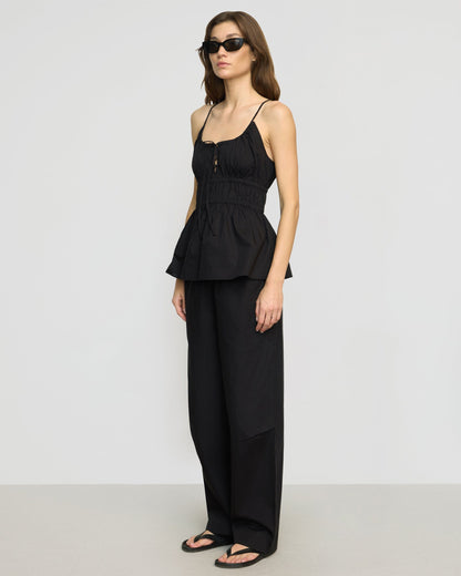 Paula Smocked-Waist Organic Cotton Pant