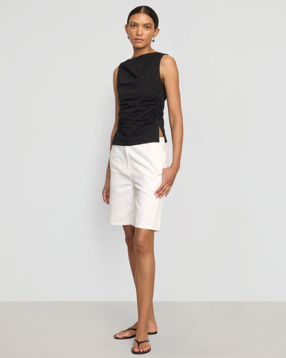 Josie Shirred-Side Cowl-Neck Tee