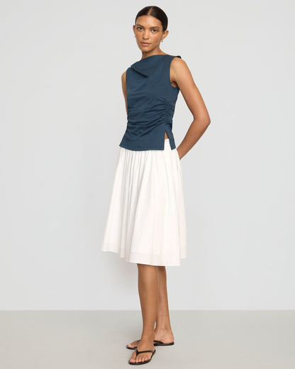 Josie Shirred-Side Cowl-Neck Tee