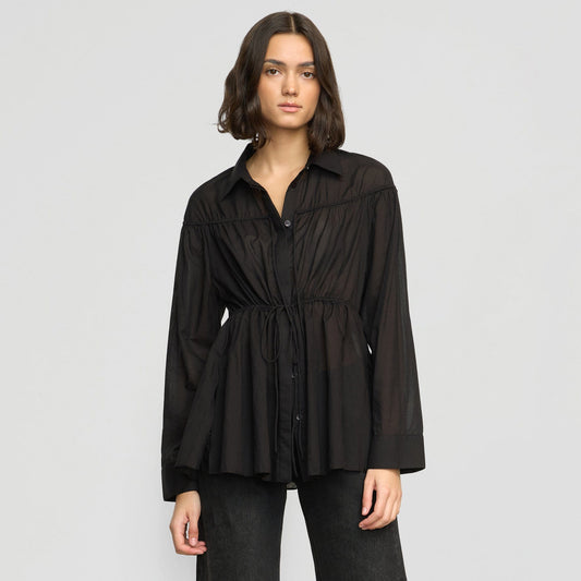 Kia Tie-Front Cotton-Silk Tunic Blouse