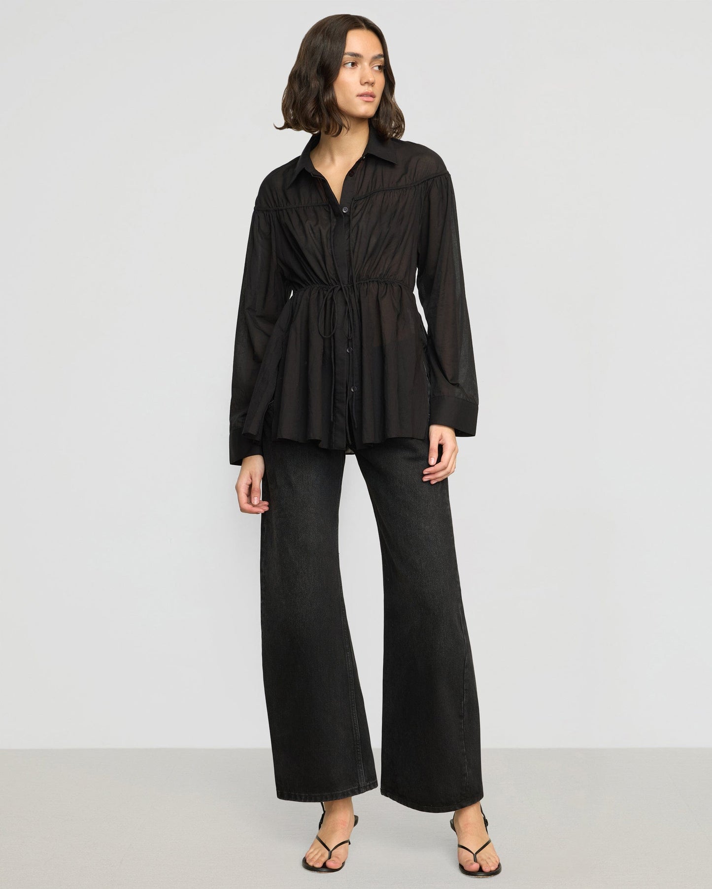 Kia Tie-Front Cotton-Silk Tunic Blouse