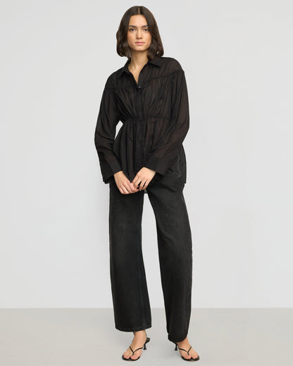 Kia Tie-Front Cotton-Silk Tunic Blouse